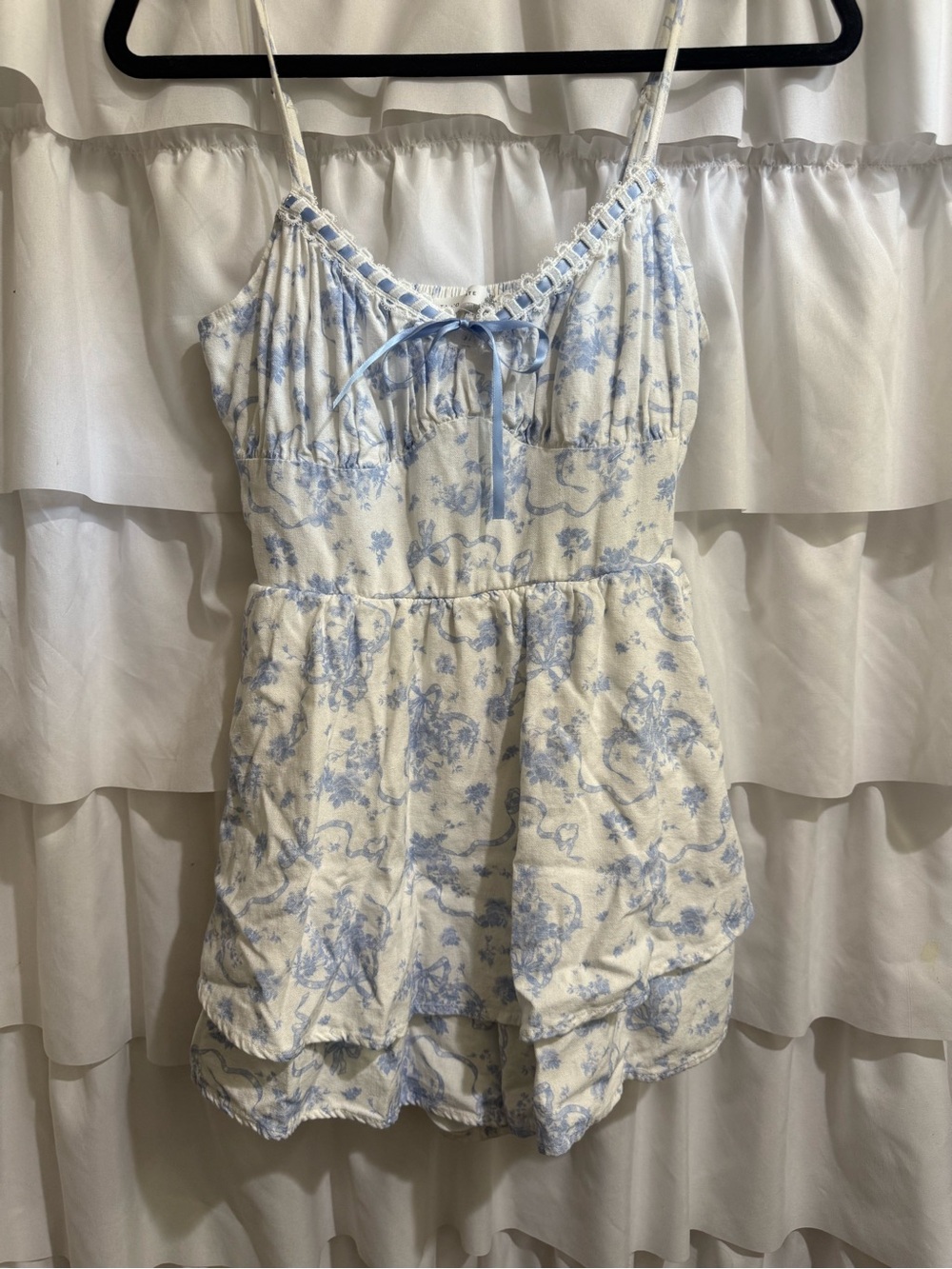 Altar'd State White and Light Blue Bow-Front romper - Picture 1 of 11